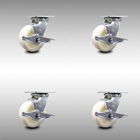 Service Caster 5 Inch Stainless Steel Nylon Caster Set with Roll Bearings and Brake/Swivel Lock SCC-SS30S520-NYR-TLB-BSL-4